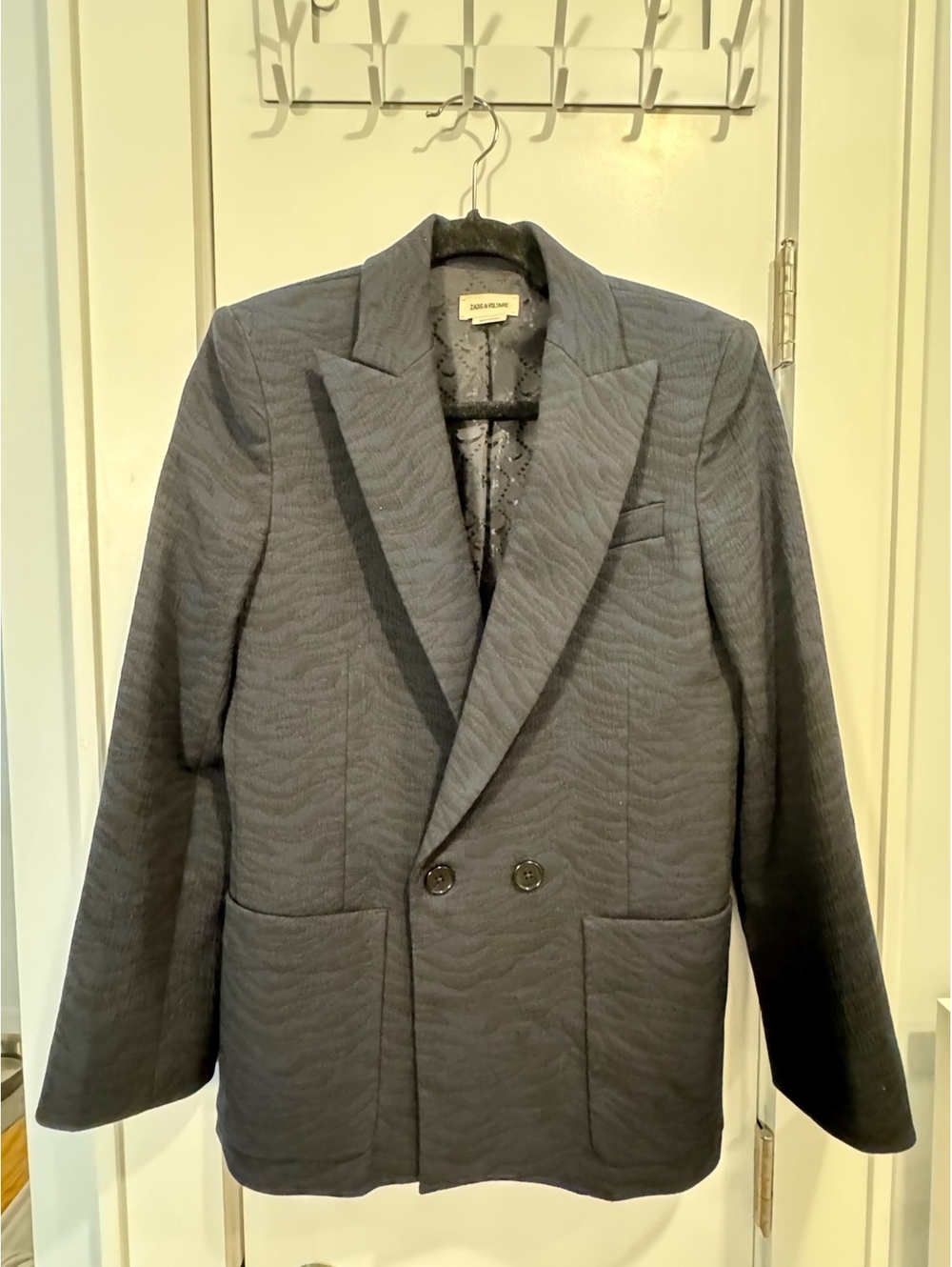 Zadig & Voltaire Women's Double-Breasted Blazer in Gray Animal Print, Size 36